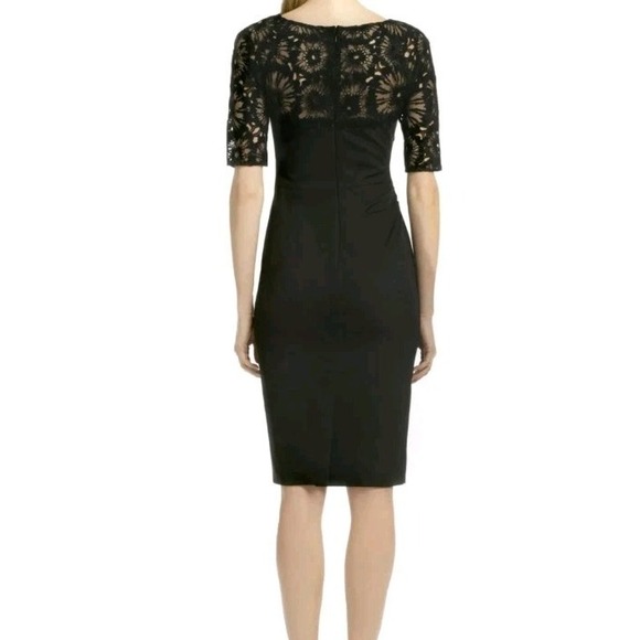 LELA ROSE Dress‎ Size 4 Black Floral Lace Sheath LBD Party Cocktail Silk Lined - Picture 9 of 16